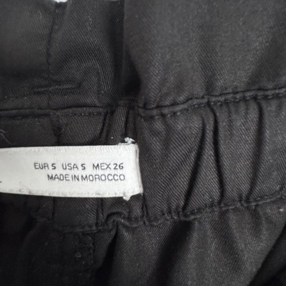 Zara Women's Paper Bag Waist Pants Black Small Wide Leg Crop Belted Office - Picture 12 of 16
